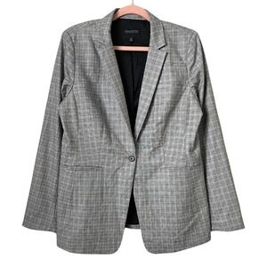Banana Republic Blazer Womens 12 Black White Long & Lean Plaid Preppy Academia